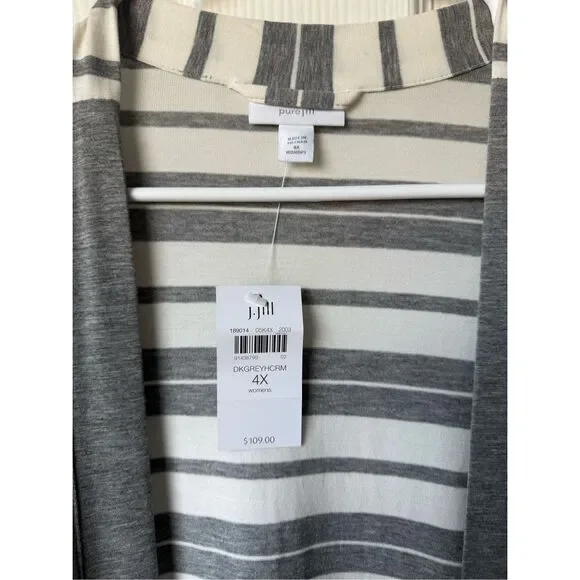 Pure Jill 4X Gray White Stripe Lightweight Open Front Cardigan Sweater Stretch - Picture 3 of 6
